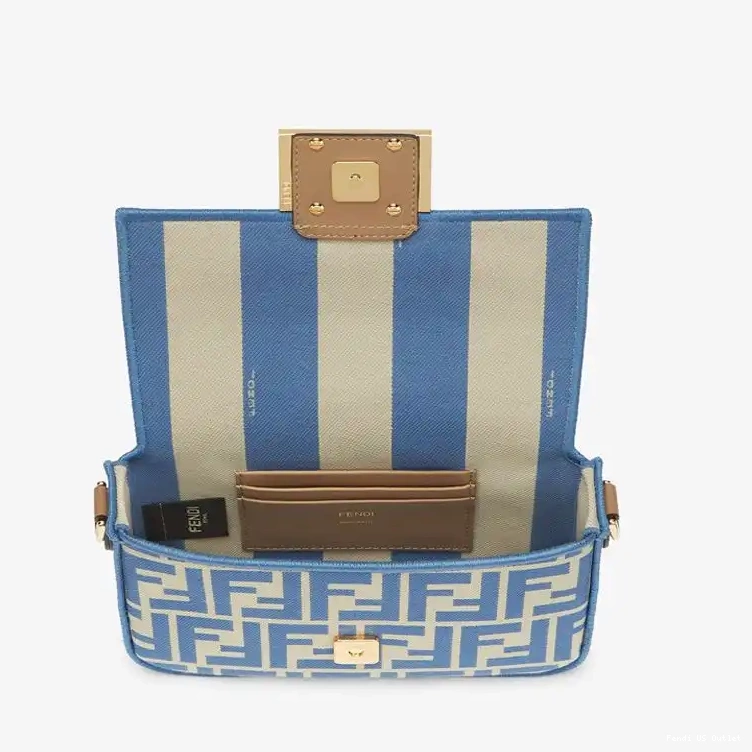 Vintage HOT Bag Blue Baguette In Fendi Motif Mini Fabric FF 0515